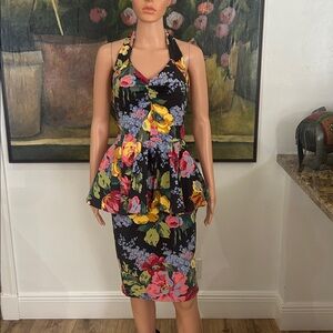 Vintage 1980's punk Betsey Johnson floral backless halter dress